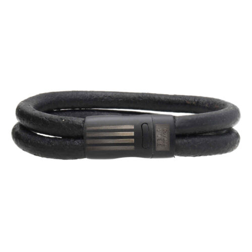 Armband Business line W12 – Black plated RVS – Zwart – vintage leder