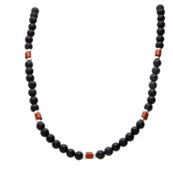 Herenketting Classic B6 - Mat Onyx - handgemaakte Keniaanse rode glaskralen - Sterling Zilver